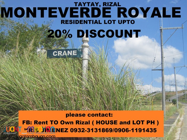 MONTEVERDE ROYALE LOT IN TAYTAY for SALE UPTO 20% DISC