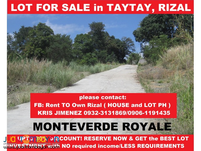 MONTEVERDE ROYALE LOT IN TAYTAY for SALE UPTO 20% DISC