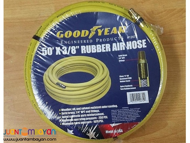 Goodyear USA 4 Foot 3/8 250 PSI Rubber Air Hose Pigtail Whip Ball