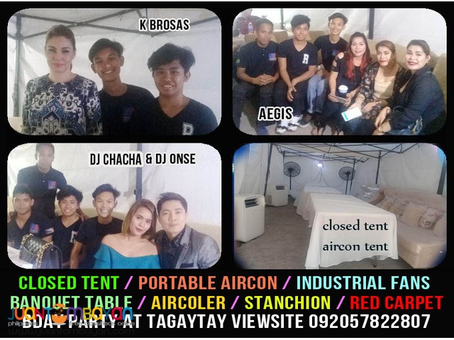 Closed Tent, Portable Aircon, Industrial Fans, Banquet Table,  