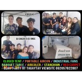 Closed Tent, Portable Aircon, Industrial Fans, Banquet Table,  