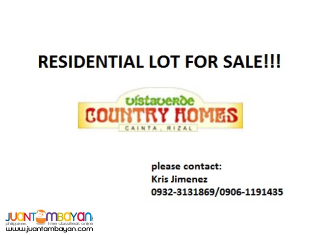 LOT FOR SALE in cainta VISTA VERDE COUNTRYHOMES