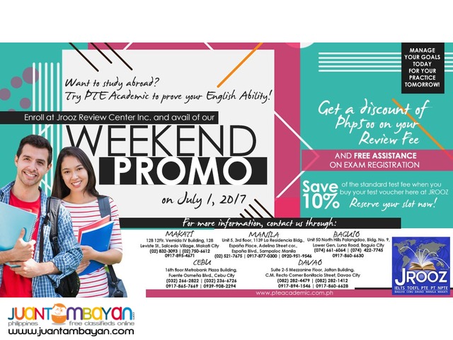 PTE Academic Weekend Promo – July 1, 2017