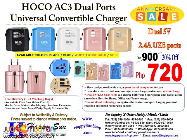 HOCO AC3 Universal Travel Charger with Dual USB Ports