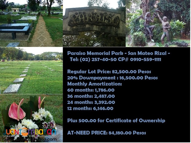 Paraiso Memorial Park - Lawn Lot- Sanmateo Rizal