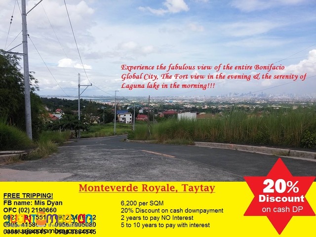 Overlooking Lot for Sale Monteverde Royale Taytay nr Club ManilaEast