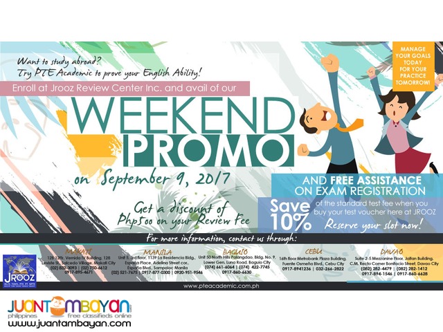 PTE Academic Weekend Promo – September 9, 2017