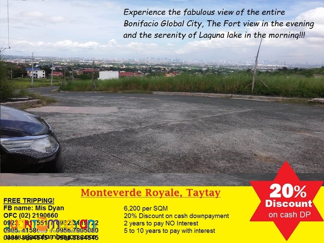 Overlooking Lot for Sale n Taytay nr ClubManilaEast Monteverde Royale