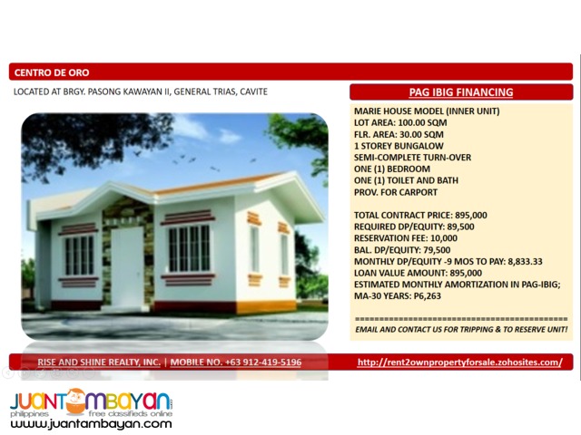 Marie Bungalow thru Pag Ibig in General Trias Cavite