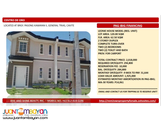 Leonie Duplex thru Pag Ibig in General Trias Cavite Leonie Duplex thru Pag Ibig in General Trias Cavite