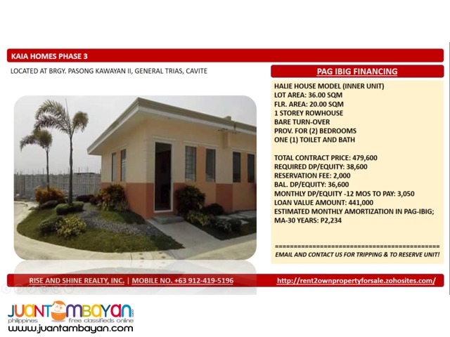 Halie Rowhouse thru Pag Ibig in General Trias Halie Rowhouse thru Pag Ibig in General Trias