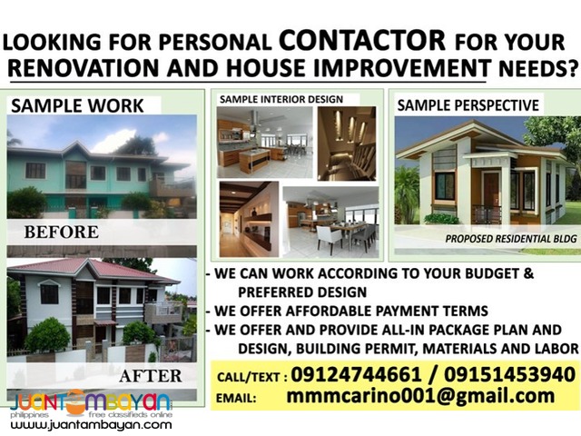 Personal Contractor for renovation or house improvement Personal Contractor for renovation or house improvement