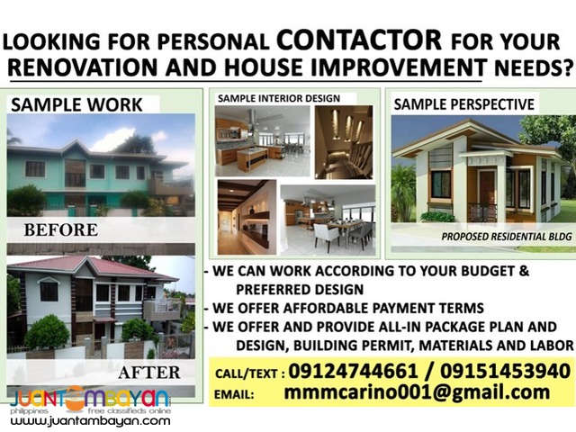 Personal Contractor for renovation or house improvement…