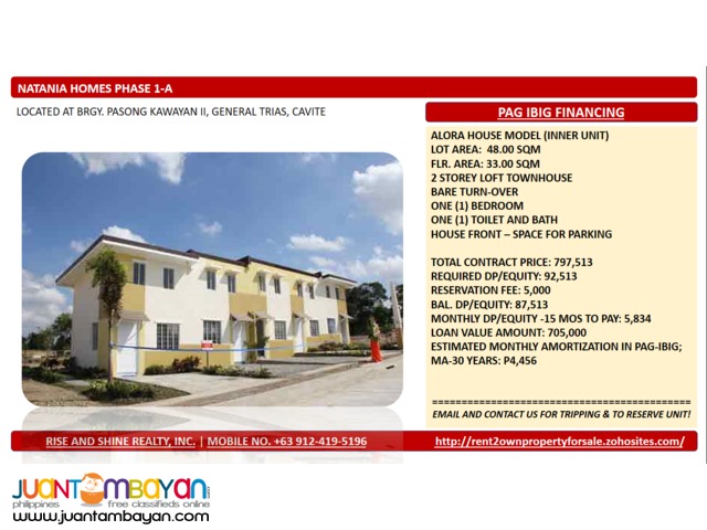 Alora Loft Townhouse thru Pag ibig in General Trias Cavite Alora Loft Townhouse thru Pag ibig in General Trias Cavite