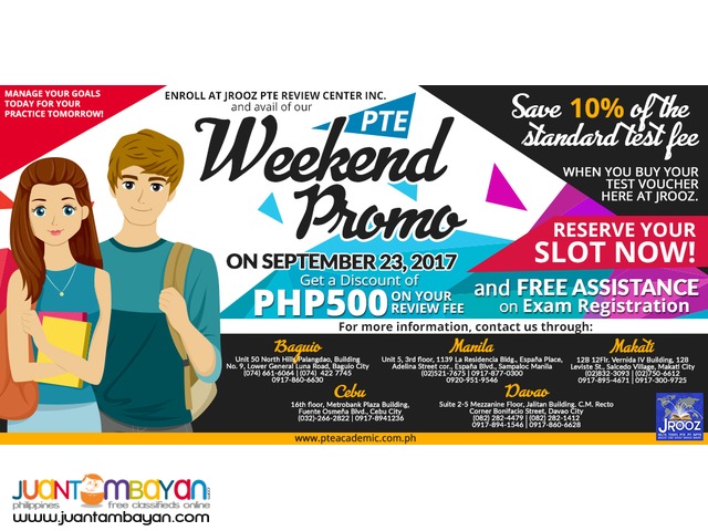  PTE Academic Weekend Promo – September 23, 2017