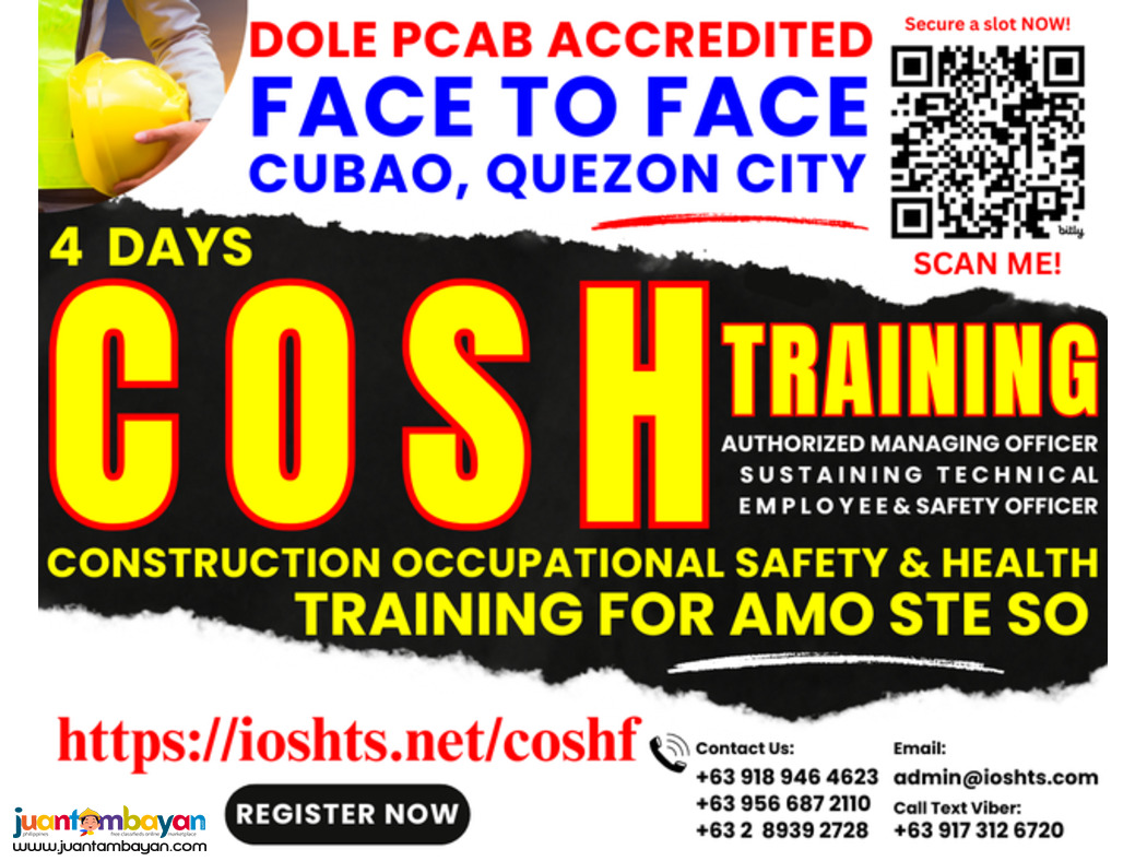 Face To Face COSH Training DOLE Safety Officer 2 PCAB COSH AMO STE