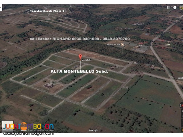 ALTA MONTEBELLO Tagaytay Lots = 7,400/sqm