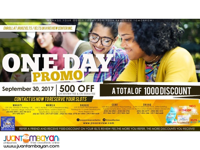 JROOZ IELTS One Day Promo – September 30, 2017