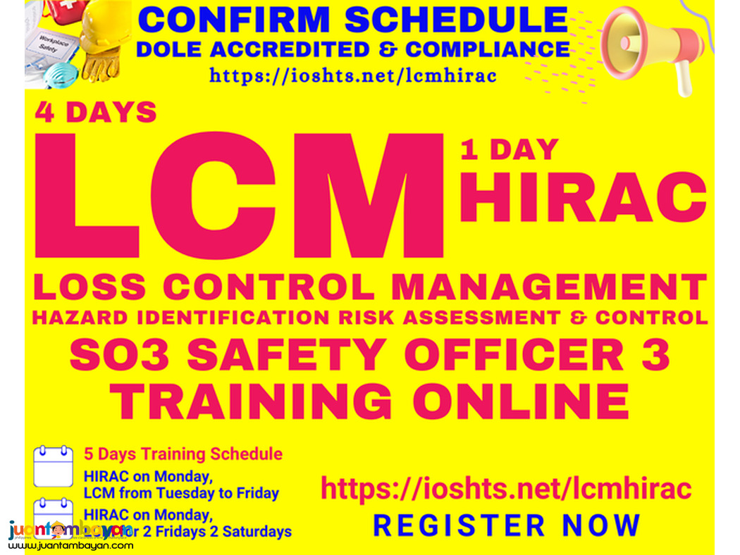 Online LCM HIRAC Training SO3 Training DOLE Accredited Safety Officer