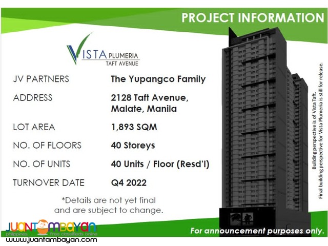 Vista Plumeria Taft condo for sale in Manila near De Lassale