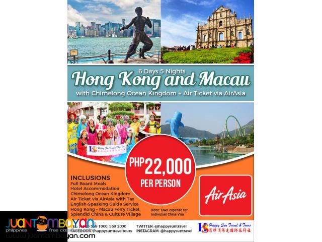 6D5N Hong Kong-Macau with Chimelong Ocean Kingdom via Air Asia