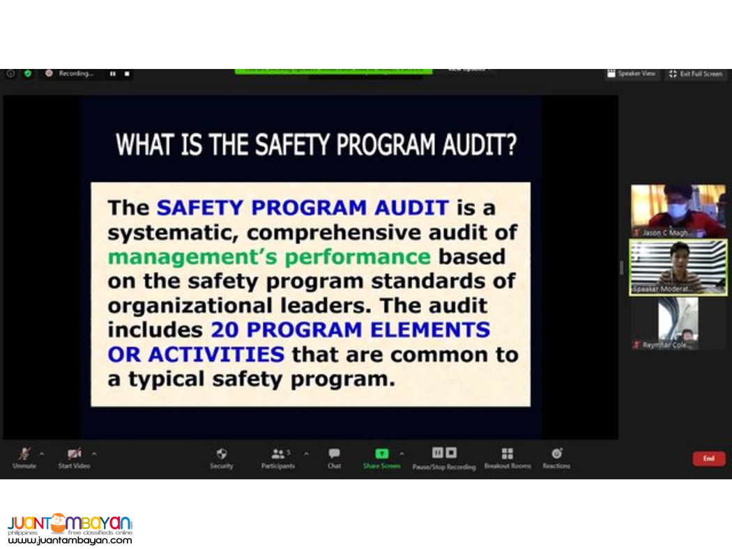 SPA Training Online Safety Program Audit DOLE Safety officer 3 SO3