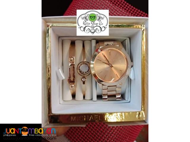 mk watch and bangle set