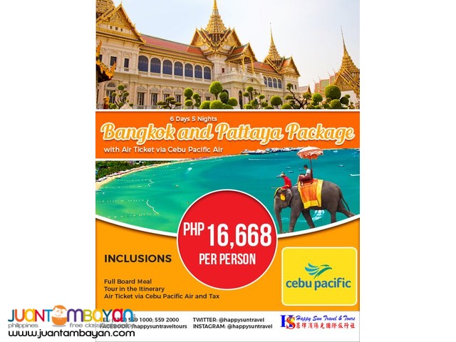 6D5N Bangkok and Pattaya Full Board with Air Ticket