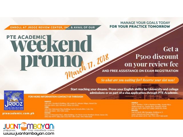 PTE ACADEMIC WEEKEND PROMO – March 17, 2018