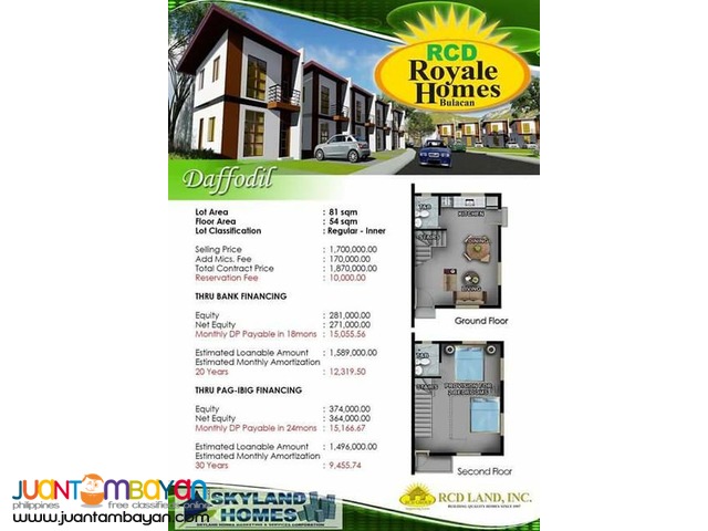 Daffodil Single Attached House in RCD Royale Homes Bulacn