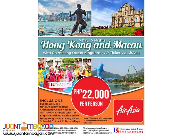 6D5N Hong Kong and Macau with Chimelong Ocean Kingdom via AirAsia