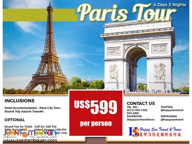 4D3N Paris Package with City Tour