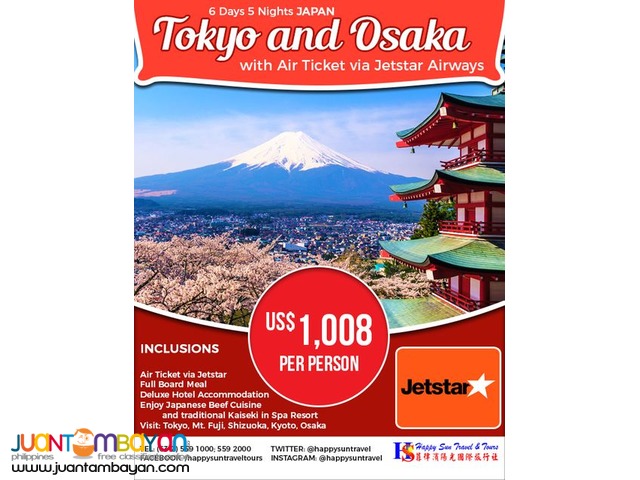 6D5N Japan Full Board Package via Jetstar Airways 6D5N Japan Full Board Package via Jetstar Airways