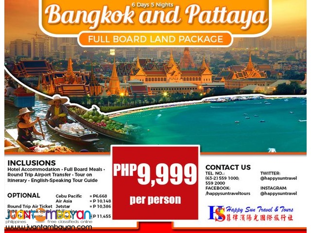 6D5N Bangkok and Pattaya Full Board Land Package