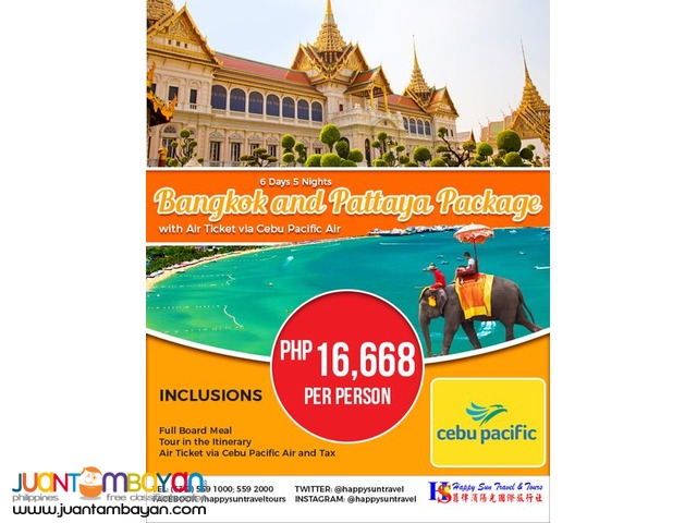 6D5N Bangkok and Pattaya Full Board with Air Ticket 6D5N Bangkok and Pattaya Full Board with Air Ticket