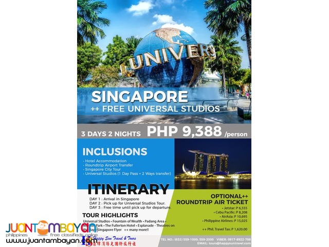  3D2N Universal Studios Singapore + Singapore City Tour