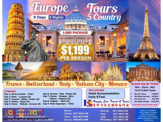 9D8N Europe 5 country Tour Package