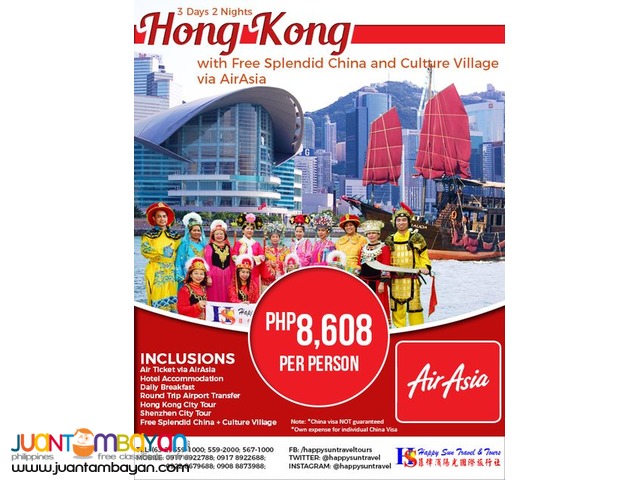3D2N Hong Kong with Free Splendid China via AirAsia
