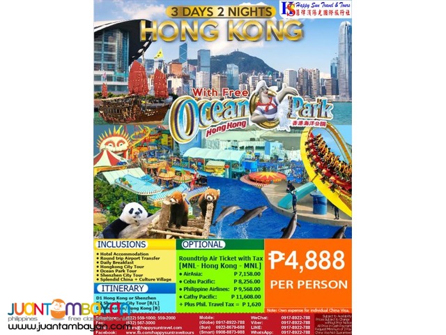 3D2N Hong Kong City Tour + Ocean Park tour 