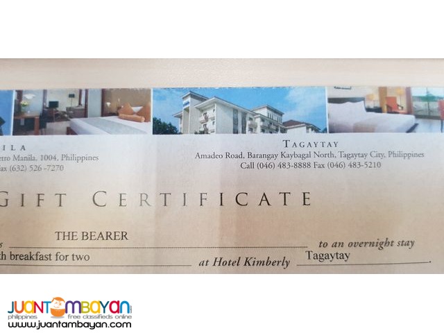Hotel Gift Certificate - Tagaytay Hotel Gift Certificate - Tagaytay