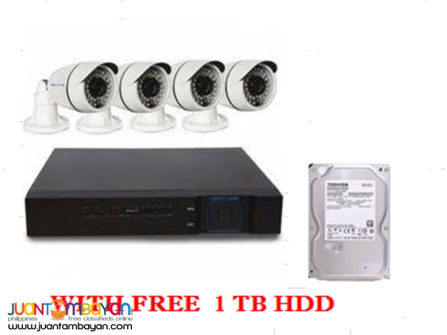 1MP BULLET TYPE CAMERA WITH 8 CHANNEL DVR w/  free 1 TB HDD