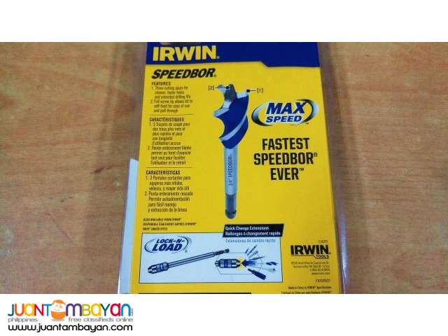 IRWIN 3041003 SPEEDBOR MAX Spade Bit Set – 3-Piece (5/8, 3/4, 1 Inch) – Fast Chip Ejection, Self-Feeding Screw Tip, Tri-Flute Design For Wood Boring