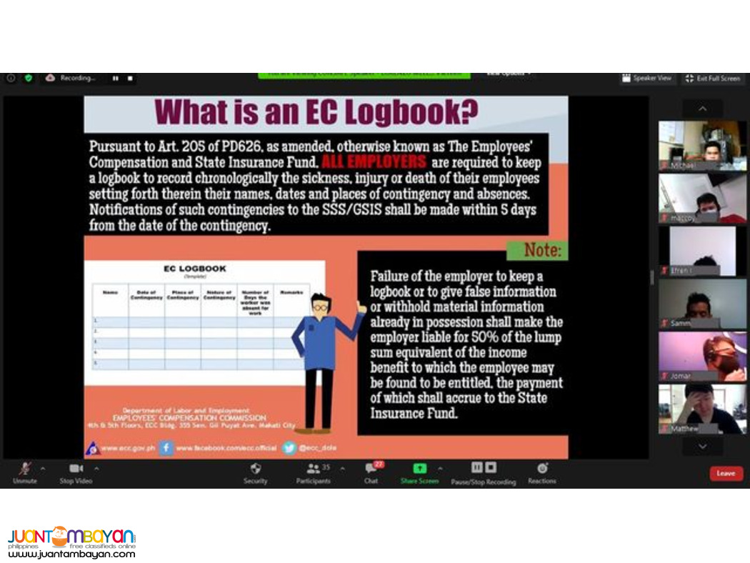 Face To Face COSH Training DOLE Training PCAB AMO STE SO2 Training