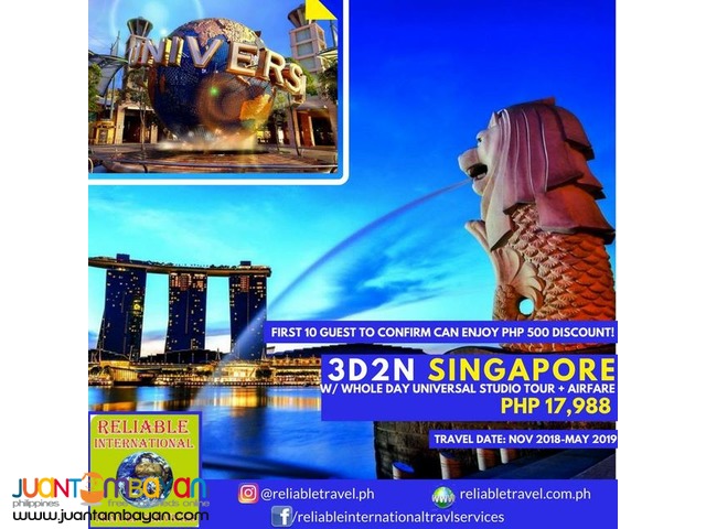 3D2N SINGAPORE WITH WHOLEDAY UNIVERSAL TOUR + CITY TOUR + AIRFARE