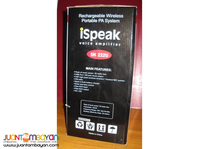 Portable Amplifier Sound System iSpeak SH222u Lapel Wireless Mic