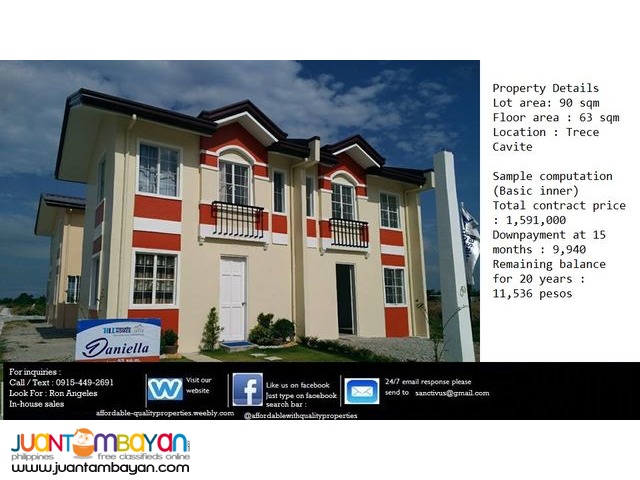 House and lot in Trece Martires near SM Trece 9,940 monthly