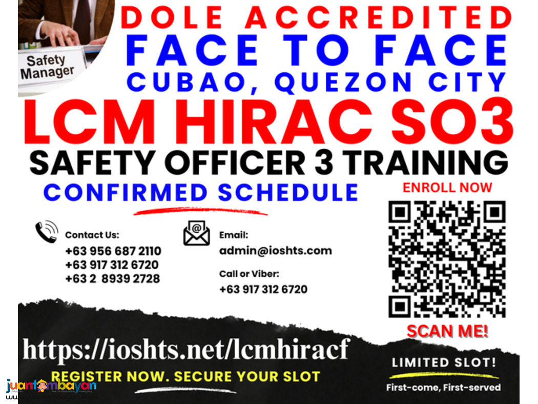 Face To Face LCM HIRAC SO3 Training Safety Officer 3 Training DOLE