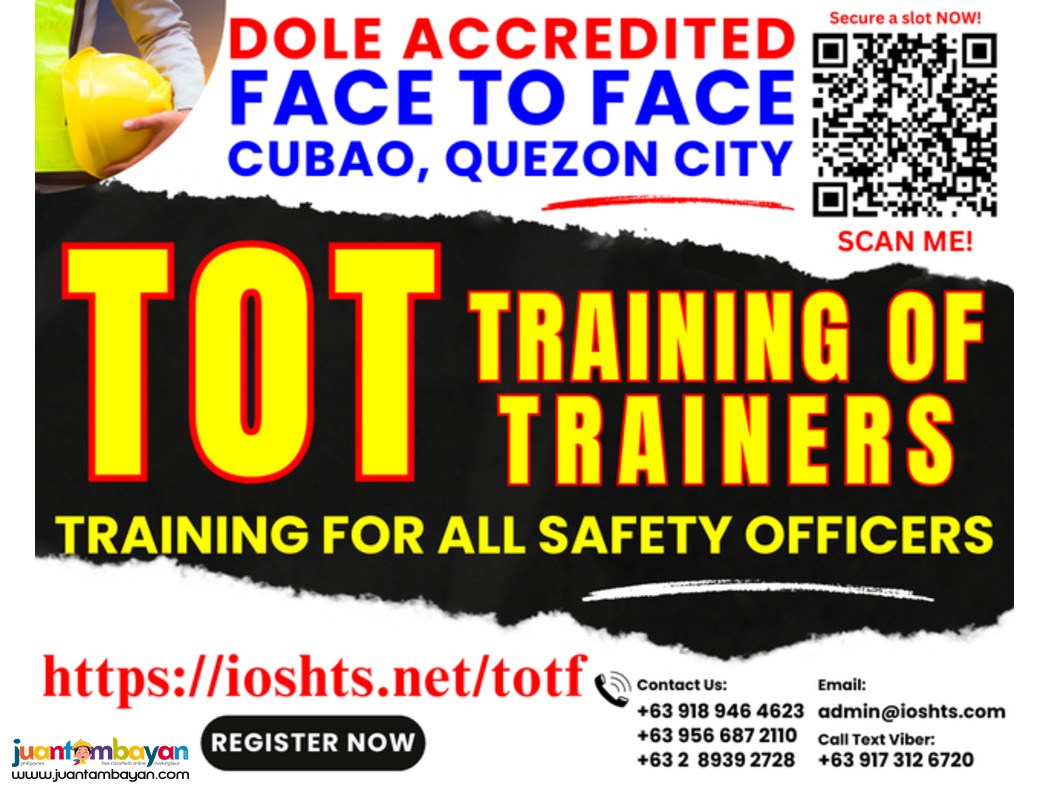 Face To Face TOT Training of Trainers Safety Officer DOLE SO3 Training