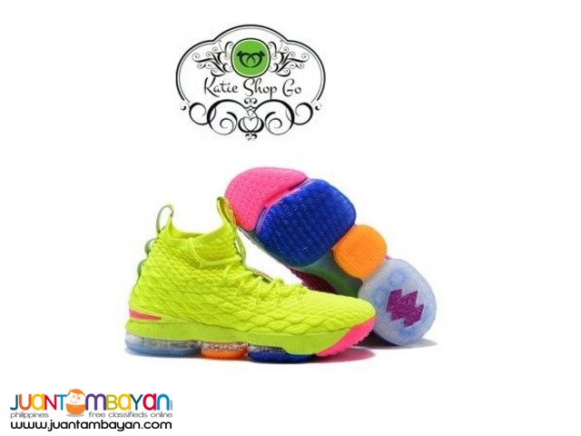 NIKE LEBRON 15 CONFETTI VOLT & PURPLE BASKETBALL SHOES