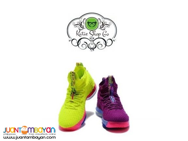 NIKE LEBRON 15 CONFETTI VOLT & PURPLE BASKETBALL SHOES